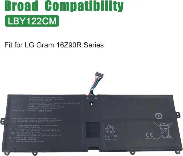Alt view image 5 of 6 - LBY122CM Laptop Battery Replacement for LG Gram 16Z90R Series Notebook EAC64798311 Black 7.76V 90Wh 11600mAh