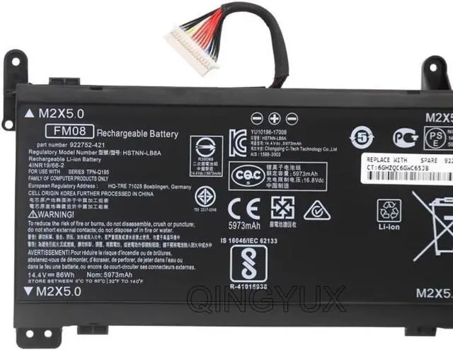 Alt view image 2 of 6 - New FM08 HSTNN-LB8B 922753-421 922977-855 TPN-Q195 (16-Pin Connector) Laptop Battery Compatible with HP Omen 17-AN013TX 17-AN014TX 17-AN014NG 17-an008ur Series