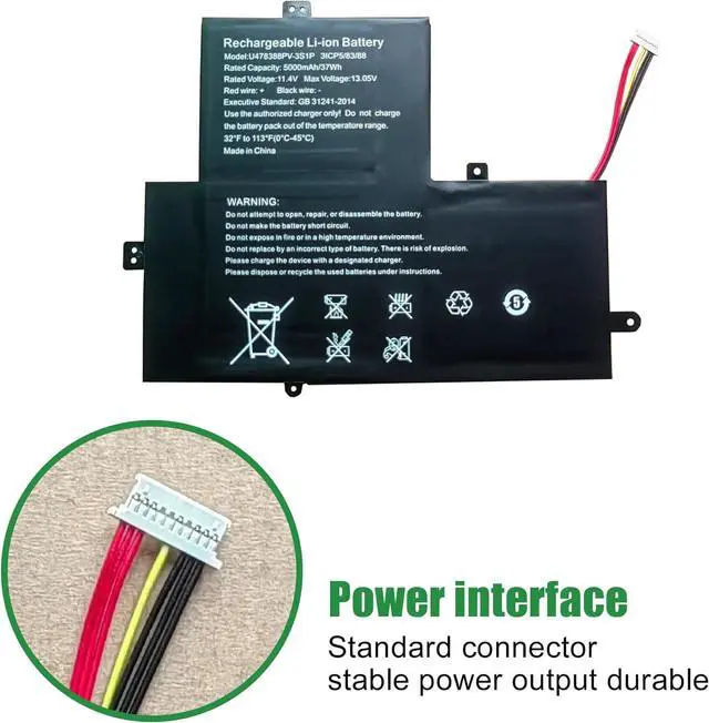 Alt view image 3 of 6 - U478388PV-3S1P Laptop Battery Replacement for Gateway GWTN156-12 GWTN156-12BI GWTN156-12BK GWTN156-12BL GWTN156-12RD GWTN156-12GR Series Notebook 478388PV-3S1P Black 11.4V 37Wh 5000mAh