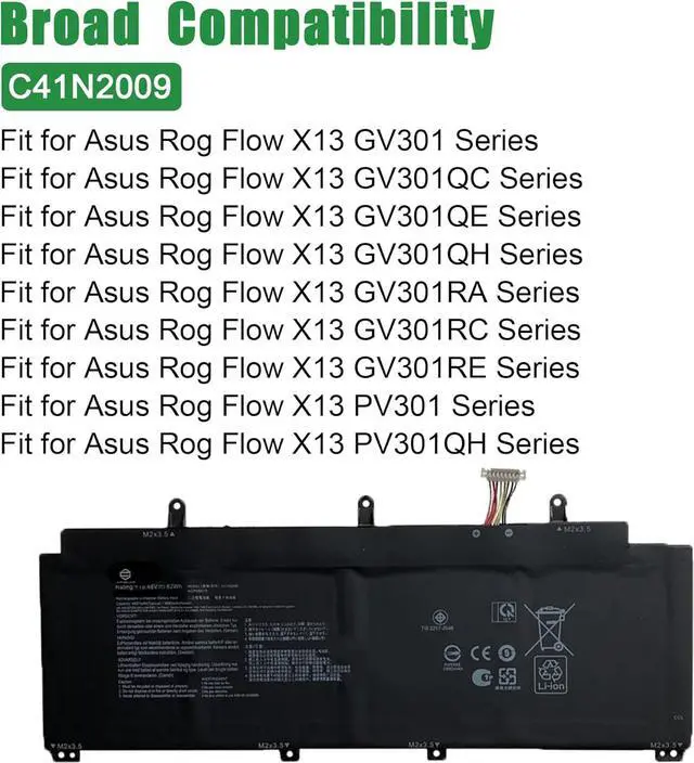 Alt view image 4 of 5 - C41N2009 Laptop Battery Replacement for Asus Rog Flow X13 GV301 GV301QC GV301QE GV301QH GV301RA GV301RC GV301RE PV301 PV301QH Series Notebook Black 15.48V 62Wh 4007mAh