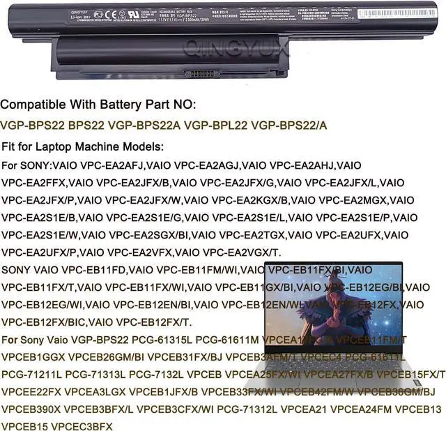 Alt view image 5 of 7 - New 11.1V 3500mAh VGP-BPS22 Battery Compatible with Sony VAIO VPCEA20 Series Laptop