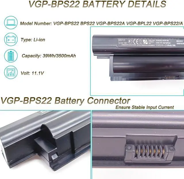 Alt view image 2 of 7 - New 11.1V 3500mAh VGP-BPS22 Battery Compatible with Sony VAIO VPCEA20 Series Laptop