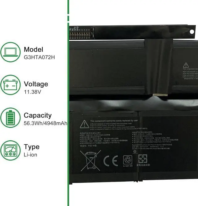Alt view image 2 of 6 - G3HTA072H Laptop Battery Replacement for Microsoft Surface Laptop Studio 1964 14.4 inch Series Notebook G3HTA071H Black 11.38V 56.3Wh 4948mAh