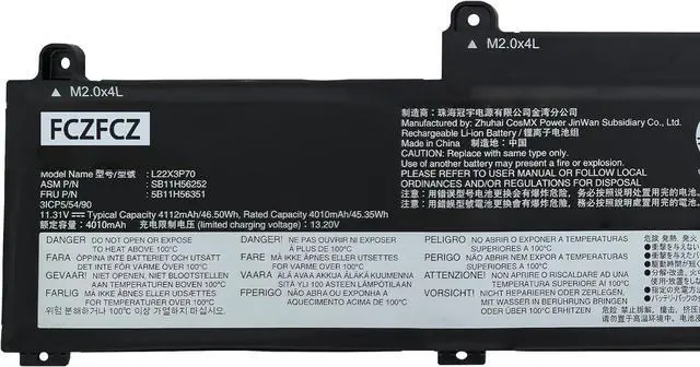 Alt view image 2 of 5 - L22X3P70 Battery 46.5Wh 4112mAh Replacement for Lenovo ThinkPad L14 L15 Gen 4 ThinkPad C14 Chromebook Gen 1 SB11H56252 L22B3P70 L22D3P70 L21D3PG2 L21C3PG2 L21M3PG2 L21B3P73 L21M3P76 11.31V