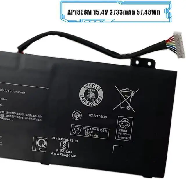 Alt view image 3 of 6 - AP18E8M 15.4V 3733mAh 57.48Wh Laptop Battery Replacement for 300 PH315-52 PH317-53 Aspire 7 A715-74G Nitro 5 AN515-54 ConceptD CN515
