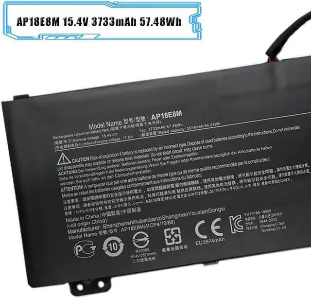 Alt view image 2 of 6 - AP18E8M 15.4V 3733mAh 57.48Wh Laptop Battery Replacement for 300 PH315-52 PH317-53 Aspire 7 A715-74G Nitro 5 AN515-54 ConceptD CN515