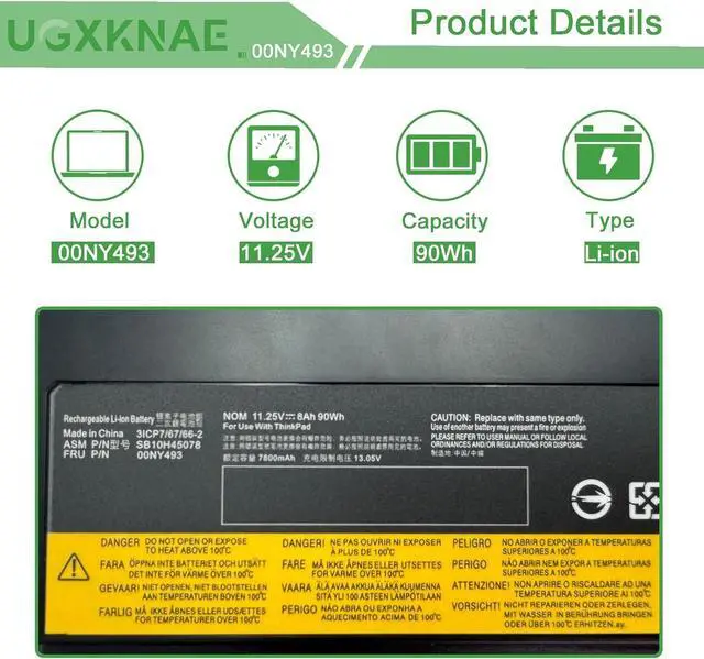 Alt view image 2 of 6 - 77+ 77++ 00NY493 00NY492 01AV477 Laptop Battery Replacement for Lenovo ThinkPad P50 P51 P52 Series 20HH001QGE 20M90017GE L17M6P51 L17L6P51 01AV496 01AV495 00NY490 00NY491 11.25V 90Wh