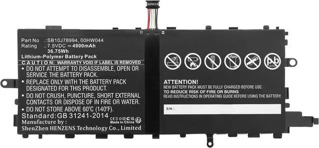Alt view image 3 of 5 - Synergy Digital Tablet Battery, Compatible with Lenovo ThinkPad X1 Tablet Gen 2 Tablet, (Li-Pol, 7.5V, 4900mAh) Ultra High Capacity, Replacement for Lenovo SB10J78993 Battery
