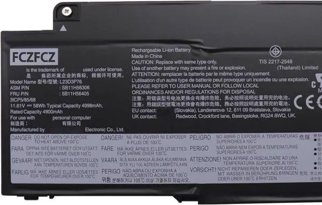 Alt view image 3 of 5 - L23D3P76 Battery 58Wh 4998mAh Replacement for Lenovo ThinkPad T14s Gen 5 / ThinkPad T14s Gen 6 Series Laptop SB11H56306 5B11H56405 5B11H56406 5B11H56407 5B11H56408 11.61V 3-Cell
