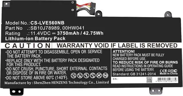 Alt view image 3 of 4 - Replacement Battery for 00HW040,00HW041,SB10J78988,SB10J78989,PN:00HW040,00HW041,SB10J78988,SB10J78989,3750mAh