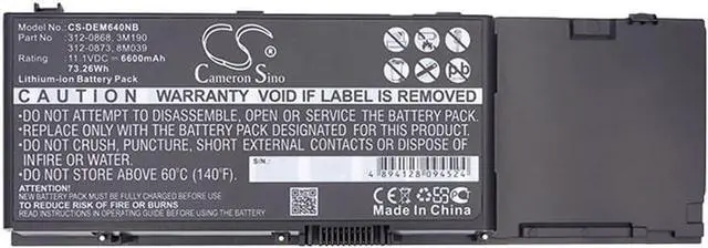 Alt view image 3 of 3 - 6600mAh/11.1V Battery Compatible with DELL fit P/N: 03M190, 05K145, 0DW554, 0KR854, 312-0212, 312-0427, 312-0428, 312-0460, 312-0461, 312-0466, 312-0467, 312-0599