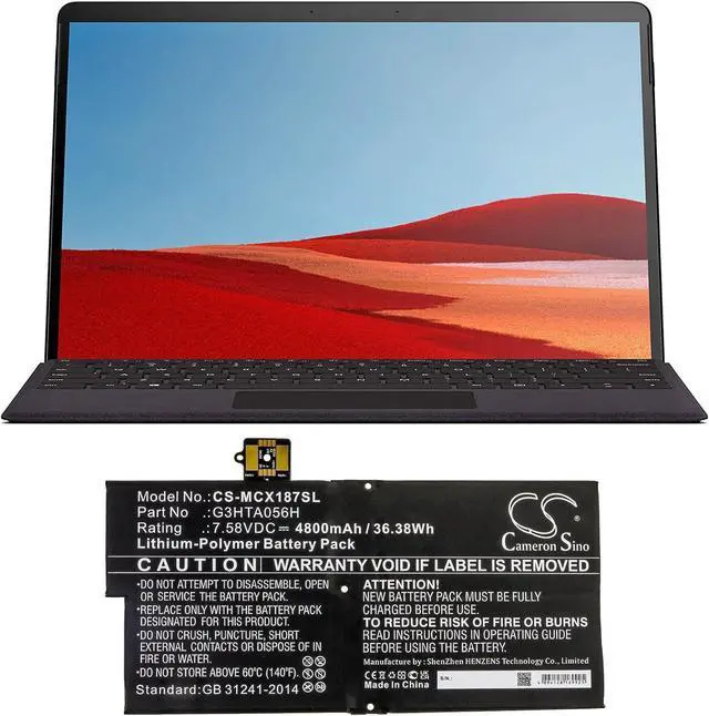 Alt view image 3 of 5 - 4800mAh/7.58V Battery Compatible with Microsoft Surface Pro X 1876, fit P/N: G3HTA056H
