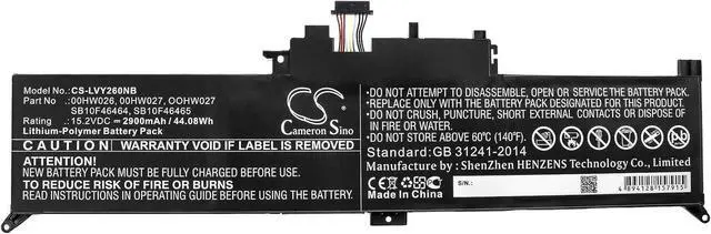 Alt view image 3 of 4 - 2900mAh/15.2V Battery Replacement for LEN0V0 P/N: 00HW026, 00HW027, OOHW027, SB10F46464, SB10F46465