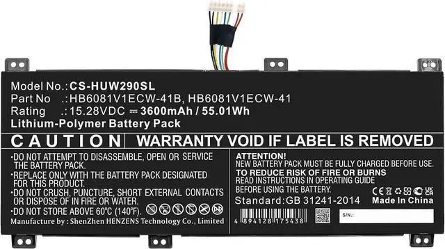 Alt view image 3 of 6 - Replacement Battery for Huawei HBL-W19,HBL-W29,HLY-W19RP,MagicBook Pro 2020,MateBook D 16,V700,PN:HB6081V1ECW-41,HB6081V1ECW-41B,3600mAh