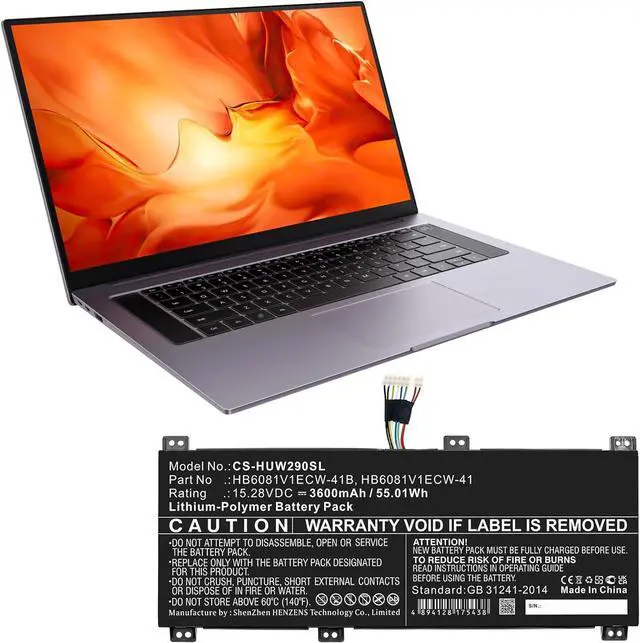 Alt view image 6 of 6 - Replacement Battery for Huawei HBL-W19,HBL-W29,HLY-W19RP,MagicBook Pro 2020,MateBook D 16,V700,PN:HB6081V1ECW-41,HB6081V1ECW-41B,3600mAh