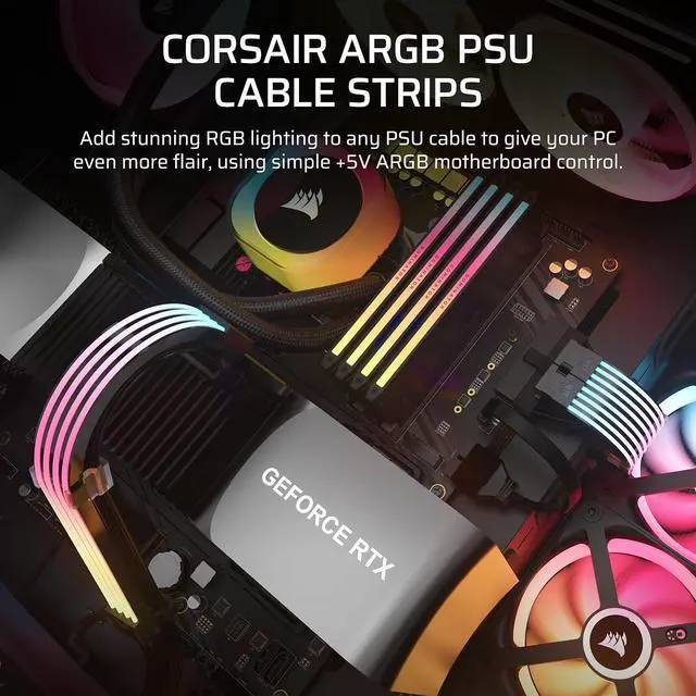 Alt view image 2 of 6 - CORSAIR iCUE ARGB PSU Cable Strips 2X 200mm LED Strips 100 RGB LEDs Per Strip Fits Any PSU Cable Motherboard 5V ARGB Control Black
