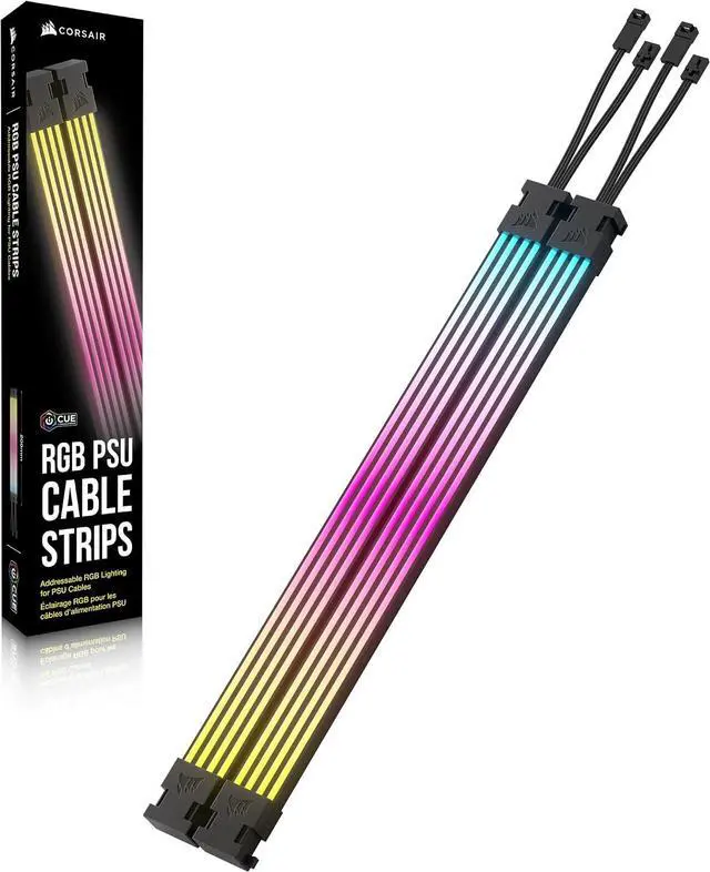 Alt view image 6 of 6 - CORSAIR iCUE ARGB PSU Cable Strips 2X 200mm LED Strips 100 RGB LEDs Per Strip Fits Any PSU Cable Motherboard 5V ARGB Control Black