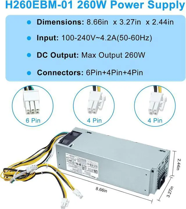 Alt view image 4 of 7 - Upgraded H260EBM-01 260W Power Supply PSU Compatible with Dell Optiplex 3050 3060 3050M 3080 5080 5050 5060 7050 7060 7080 5090 7090 7080MT WYHR8 JJ4YW L260EBM-01 H260EBM-01 Switching Power Supply
