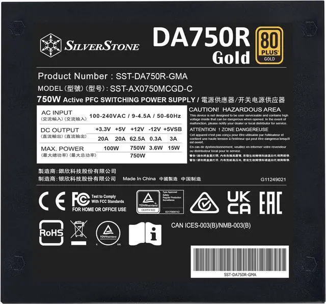 Alt view image 5 of 7 - SilverStone Technology DA750R Gold 80 Plus Gold 750W ATX 3.0 & PCIe 5.0 Power Supply, SST-DA750R-GMA (SST-AX0750MCGD-C)