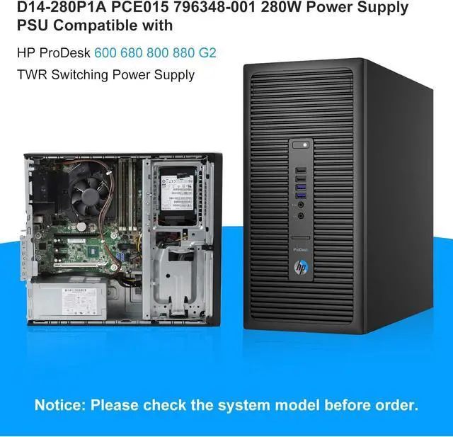 Alt view image 3 of 7 - Upgraded PCE015 796348-001 280W Power Supply 796418-001 PSU Compatible with HP Desktop 600 680 800 880 G2 TWR Switching Power Supply,D14-280P1A DPS-280AB-5A PS-4281-1HA M5R36PA PCE016 Power Supply