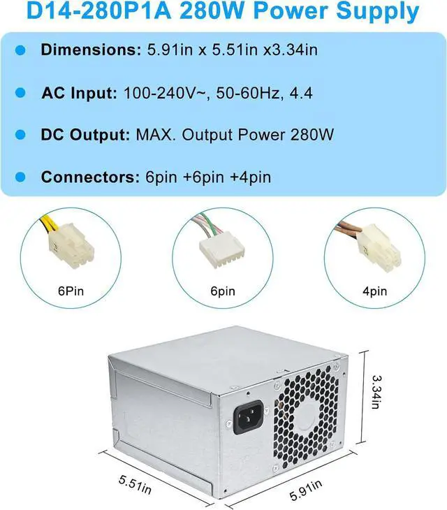 Alt view image 5 of 7 - Upgraded PCE015 796348-001 280W Power Supply 796418-001 PSU Compatible with HP Desktop 600 680 800 880 G2 TWR Switching Power Supply,D14-280P1A DPS-280AB-5A PS-4281-1HA M5R36PA PCE016 Power Supply