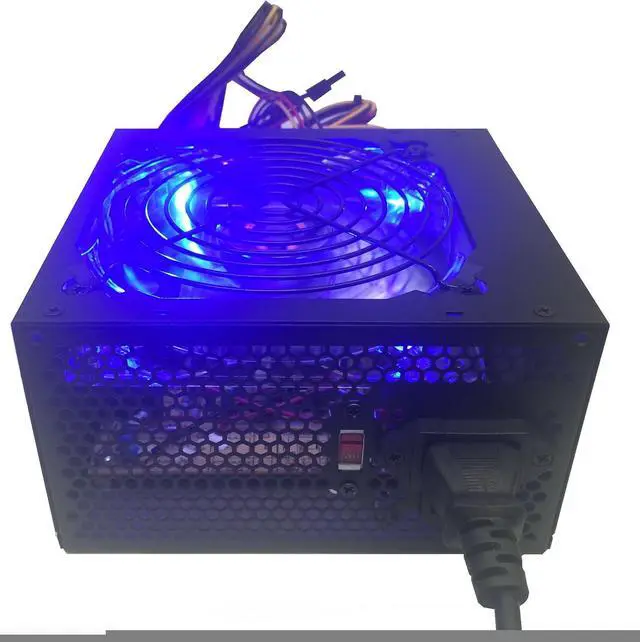 Alt view image 2 of 6 - 750-Watt Blue LED 120mm Quiet Fan Black ATX 12V 2.0 24pin, 5X SATA, Dual 6+2 pin PCIe Plug Desktop PC Power Supply Unit for Intel Core i3/i5/i7 & AMD Ryzen 3/5/7/9 Gaming Systems