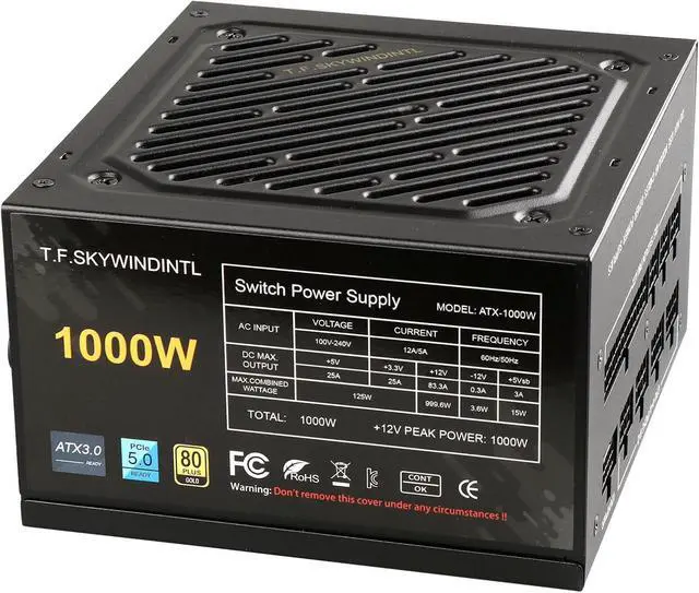 Alt view image 3 of 7 - 1000W PSU ATX 3.0 PCIE 5.0 80 Plus Gold Fully Modular Power Supply 100-240V 120mm Silent Fan | Zero-RPM with 12+4PIN 12VHPWR Connector and 24Pin Motherboard Power for Gaming Desktop PC