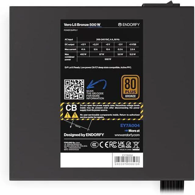 Alt view image 6 of 7 - Vero L5 Bronze 500W, 80 Plus® Bronze Certified, Taiwanese Teapo Capacitors, Powerful and Durable Stratus Fan, Compact Case, 2X PCI-E 8-PIN (6+2), EY7A004