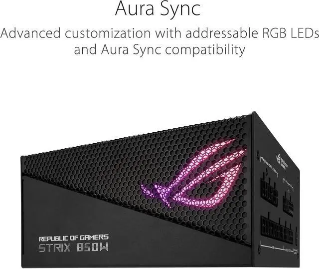 Alt view image 6 of 7 - ASUS ROG Strix 850W Gold Aura Edition (Fully Modular Power Supply, 80+ Gold Certified, ATX 3.0 Compatible, PCIe Gen 5.0 Ready, Dual Ball Bearing, Axial-tech Fan, Aura Sync, 10 Year Warranty)
