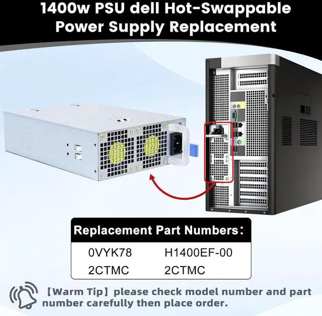 Alt view image 3 of 7 - LXun Upgraded D1400EF-00 0VYK78 1400w Power Supply Compatible with DELL T7920 T7820 Work Station Hot-Swappable Power Supply Replaces H1400EF-00 2CTMC T7920 DPS-1400FB B Work Station Repair