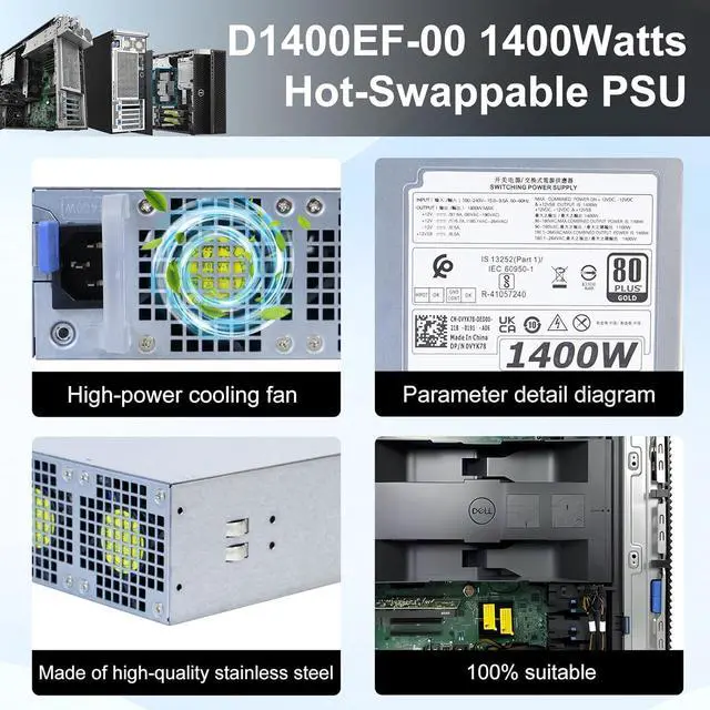 Alt view image 6 of 7 - LXun Upgraded D1400EF-00 0VYK78 1400w Power Supply Compatible with DELL T7920 T7820 Work Station Hot-Swappable Power Supply Replaces H1400EF-00 2CTMC T7920 DPS-1400FB B Work Station Repair