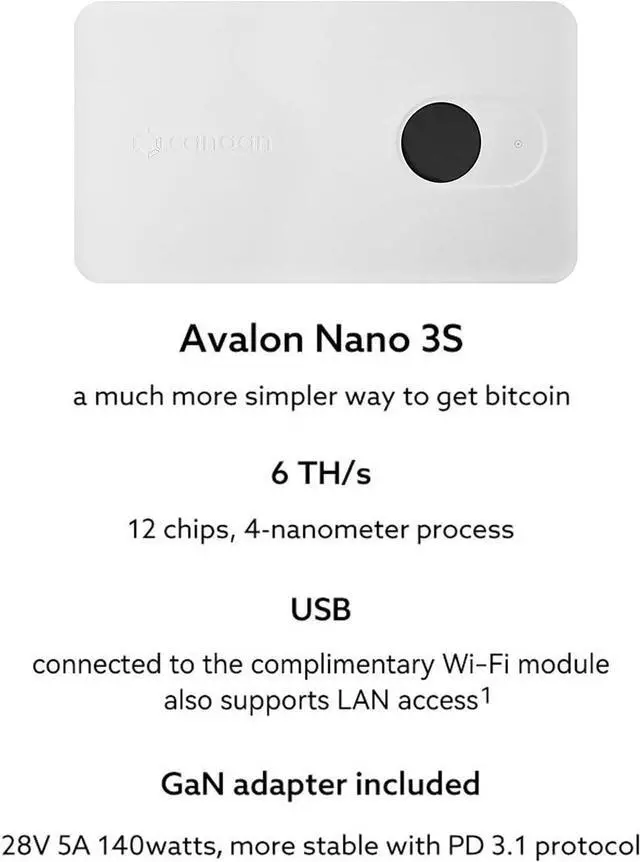 Alt view image 3 of 7 - New Canaan Avalon Nano 3S Bitcoin Miner, 6TH/s 140w SHA256 Quiet ASIC Miner Bitcoin, Crypto Miner with Canaan Original PSU for Home & Office Use, Support Bitcoin Solo Miner & Stake Pool, White