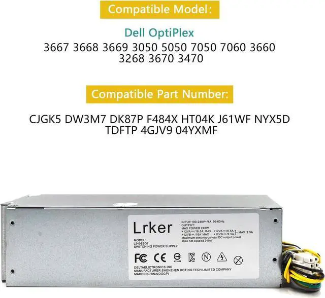 Alt view image 4 of 7 - H240ES-02 L240ES-00 240W Power Supply Compatible with Dell OptiPlex 3050 5050 7050 Mini Tower H240AS-02 HU240AS-00 HU240AS-02 H240NM-00 H240NM-02 P/N: DK87P DW3M7 J61WF HT04K F484X