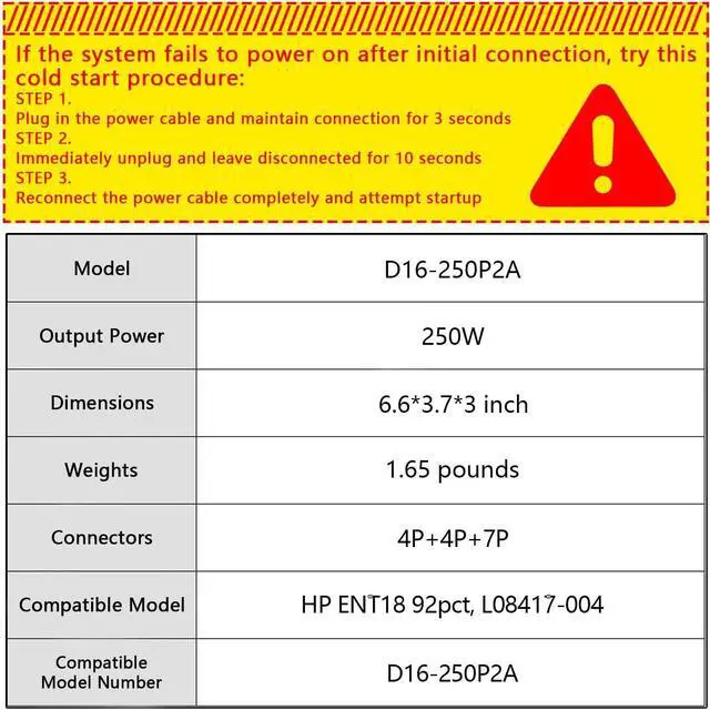 Alt view image 2 of 7 - D16-250P2A 250W Power Supply Compatible with HP ProDesk 480 400 G4 600 800 G3 SFF 901760-002 901761-001