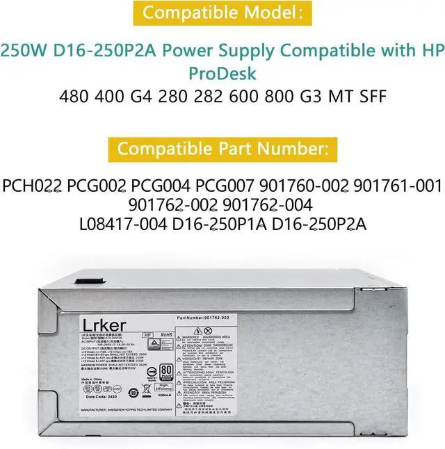 Alt view image 4 of 7 - D16-250P2A 250W Power Supply Compatible with HP ProDesk 480 400 G4 600 800 G3 SFF 901760-002 901761-001