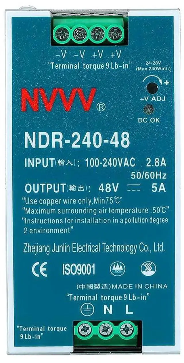 Alt view image 2 of 7 - 48V DC Output Industrial DIN Rail Power Supply 5 Amp NDR-240-48 Input Voltage 100 to 240 with PFC