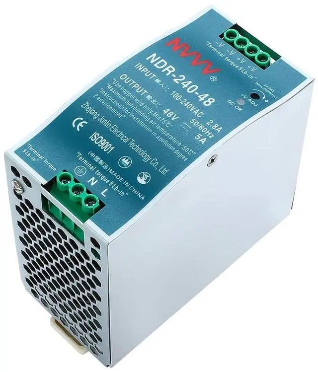 Alt view image 3 of 7 - 48V DC Output Industrial DIN Rail Power Supply 5 Amp NDR-240-48 Input Voltage 100 to 240 with PFC