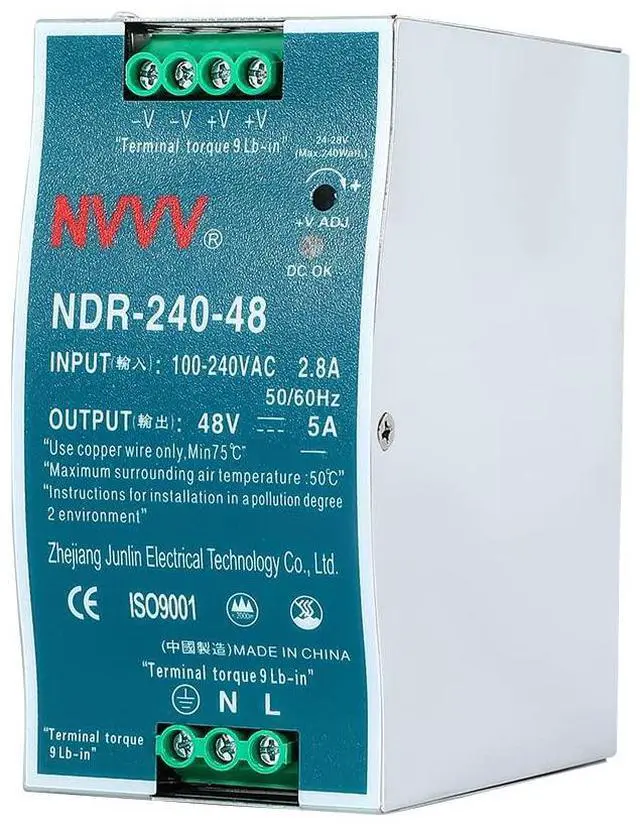 Alt view image 7 of 7 - 48V DC Output Industrial DIN Rail Power Supply 5 Amp NDR-240-48 Input Voltage 100 to 240 with PFC