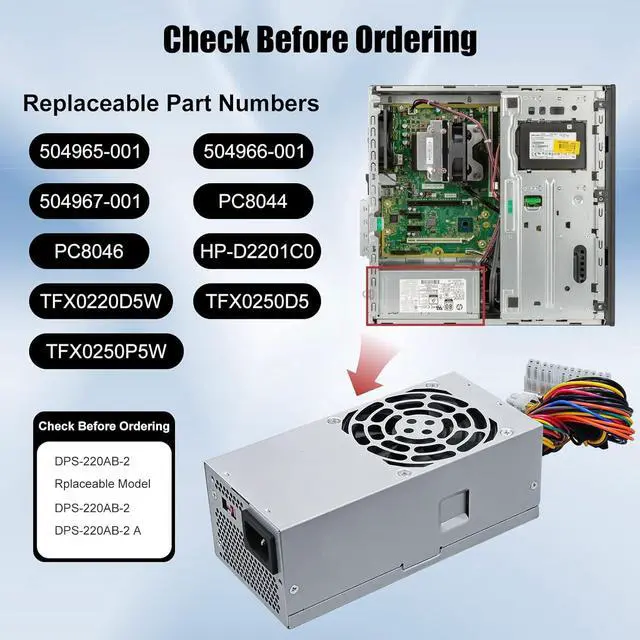 Alt view image 3 of 7 - LXun Upgraded PC8044 220W DPS-220AB-2 A PSU Power Supply Compatible with HP Pavilion S5000 S5306 5118 5701 5716 5721 7301 7400 3130, Replace for 504965-001 504966-001 TFX0220D5W Switching Power Supply