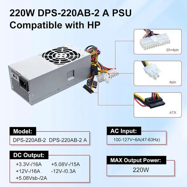 Alt view image 5 of 7 - LXun Upgraded PC8044 220W DPS-220AB-2 A PSU Power Supply Compatible with HP Pavilion S5000 S5306 5118 5701 5716 5721 7301 7400 3130, Replace for 504965-001 504966-001 TFX0220D5W Switching Power Supply