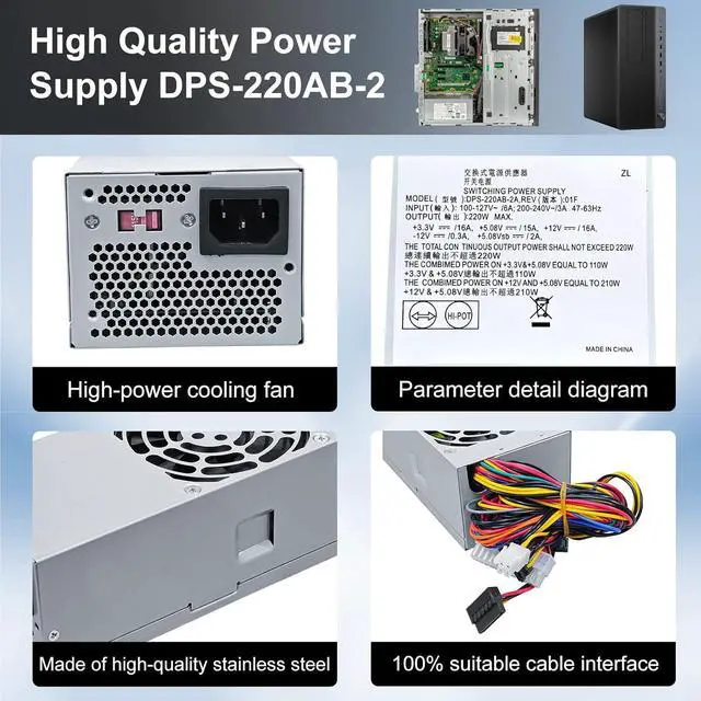 Alt view image 6 of 7 - LXun Upgraded PC8044 220W DPS-220AB-2 A PSU Power Supply Compatible with HP Pavilion S5000 S5306 5118 5701 5716 5721 7301 7400 3130, Replace for 504965-001 504966-001 TFX0220D5W Switching Power Supply
