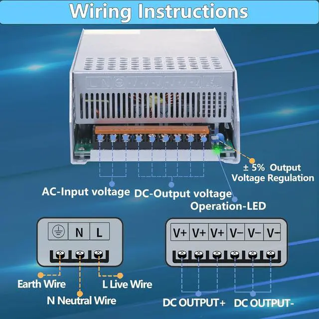 Alt view image 7 of 7 - DC 36V 33.3A 1200W Power Supply 110V AC to 36V Converter 33.3A 1200W Switching Power Supply Transformer for 36Volt Winch Car Jack LCD Monitor CCTV Car Stereo