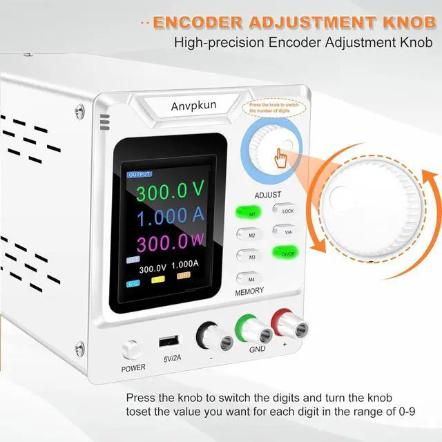 Alt view image 4 of 7 - 0-300V 0-1A Adjustable DC Regulated Switching Power Supply, Variable Laboratory Benchtop Power Supply with Adjustable Voltage and Current Output