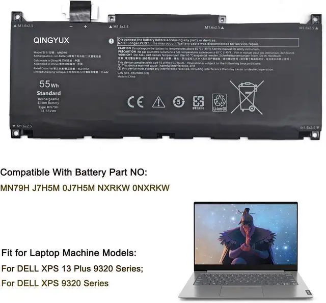 Alt view image 5 of 7 - New 11.55V 55Wh MN79H J7H5M 0J7H5M NXRKW 0NXRKW Laptop Battery Compatible with Dell XPS 13 Plus 9320 XPS 9320 Series Notebook