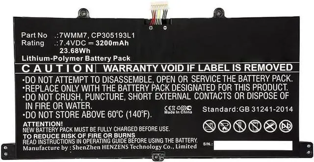 Alt view image 3 of 3 - Synergy Digital Tablet Battery, Compatible with Dell Venue 11 Pro Keyboard Dock Tablet, (Li-Pol, 7.4V, 3200mAh) Ultra High Capacity, Replacement for Dell 7WMM7, CP305193L1, DL011301-PLP22G0 Battery