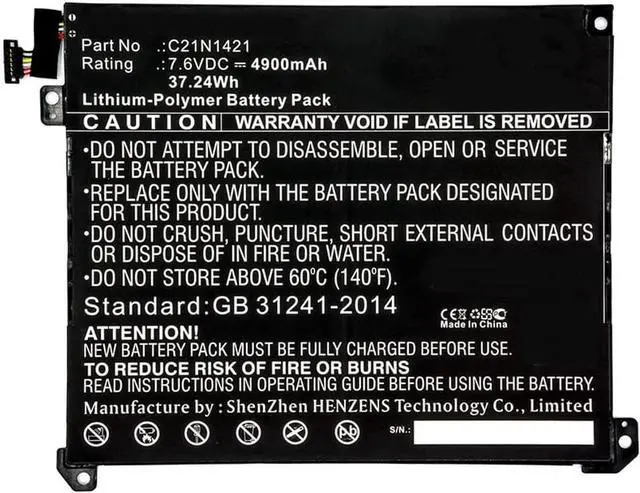 Main image of Synergy Digital Tablet Battery, Compatible with Asus 0B200-01520000 Tablet, (Li-Pol, 7.6V, 4900mAh) Ultra High Capacity, Replacement for Asus 0B200-01520000, C21N1421 Battery