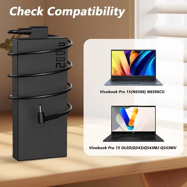 Alt view image 5 of 6 - 200W Laptop Charger Compatible with Asus Vivobook Pro 15 OLED Q533 Q533M Q533MJ Q543 Q543MJ Q543MV N6506CU N6506 20V 10A A20-200P1A ADP-200JB D Power Adapter