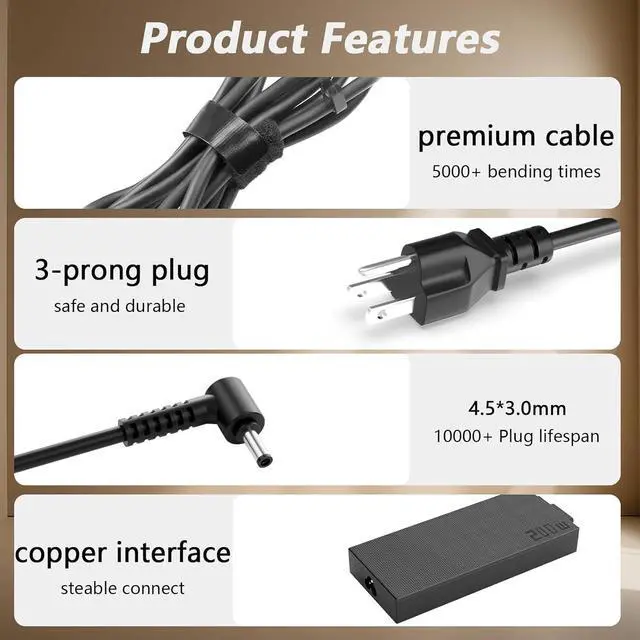 Alt view image 4 of 6 - 200W Laptop Charger Compatible with Asus Vivobook Pro 15 OLED Q533 Q533M Q533MJ Q543 Q543MJ Q543MV N6506CU N6506 20V 10A A20-200P1A ADP-200JB D Power Adapter