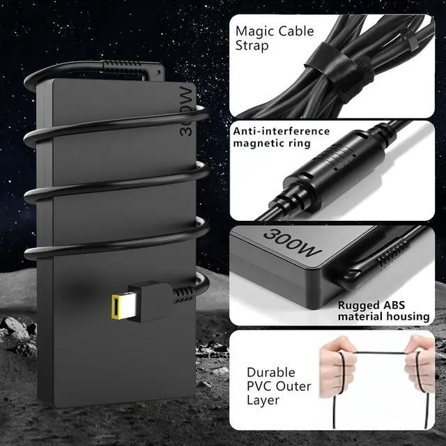 Alt view image 5 of 7 - 300W Legion Charger Compatible with Lenovo Slim 300W AC Adapter GX21F23045 ADL300SDC3A Legion 9i Ryzen 9 RTX 4060 4070 4080 4090 Gaming Laptop