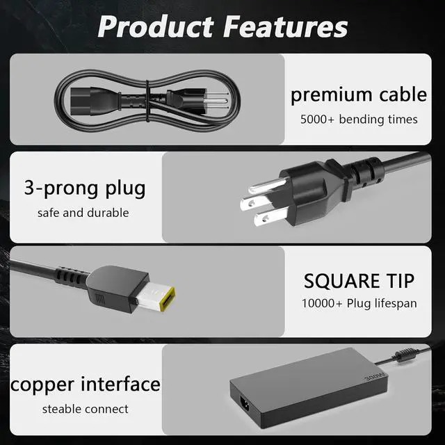 Alt view image 6 of 7 - 300W Legion Charger Compatible with Lenovo Slim 300W AC Adapter GX21F23045 ADL300SDC3A Legion 9i Ryzen 9 RTX 4060 4070 4080 4090 Gaming Laptop